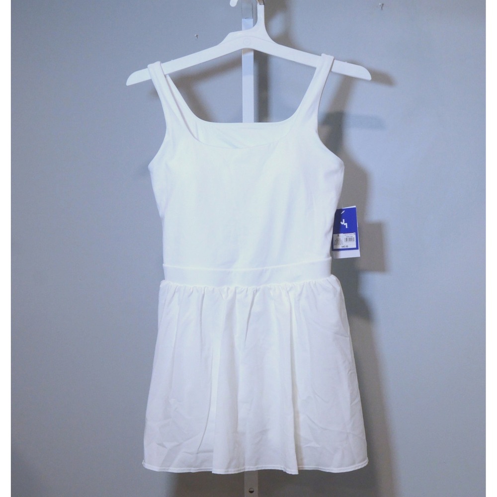 NWT JoyLab Size S White 1-Piece Activewear Dress Built-in Shorts w/Pockets